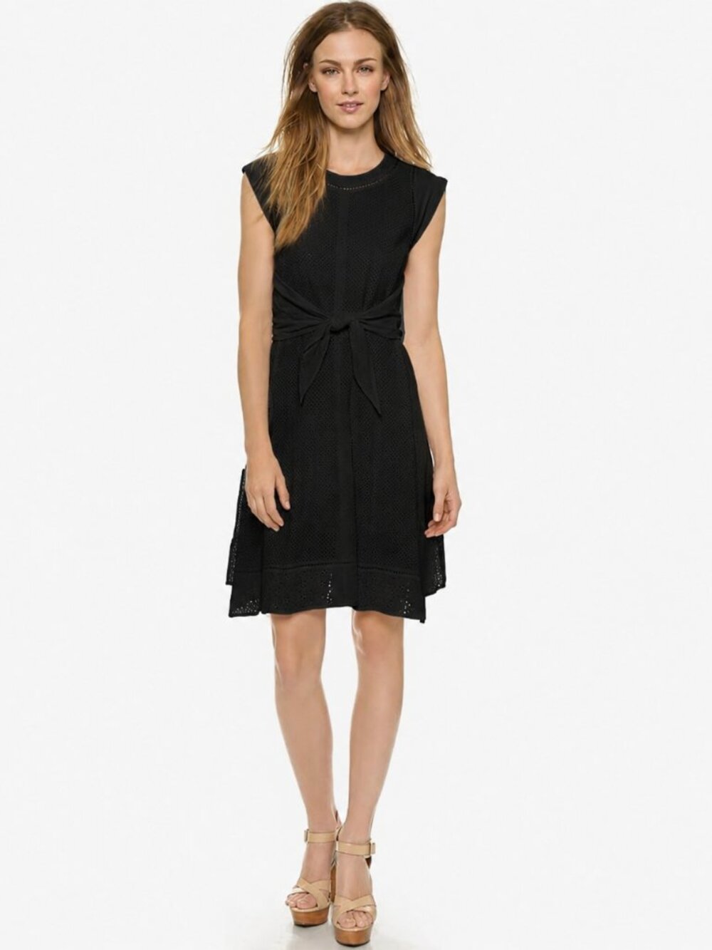 Rebecca Taylor Women's Mixed-Eyelet Flared Dress Size 4 Black